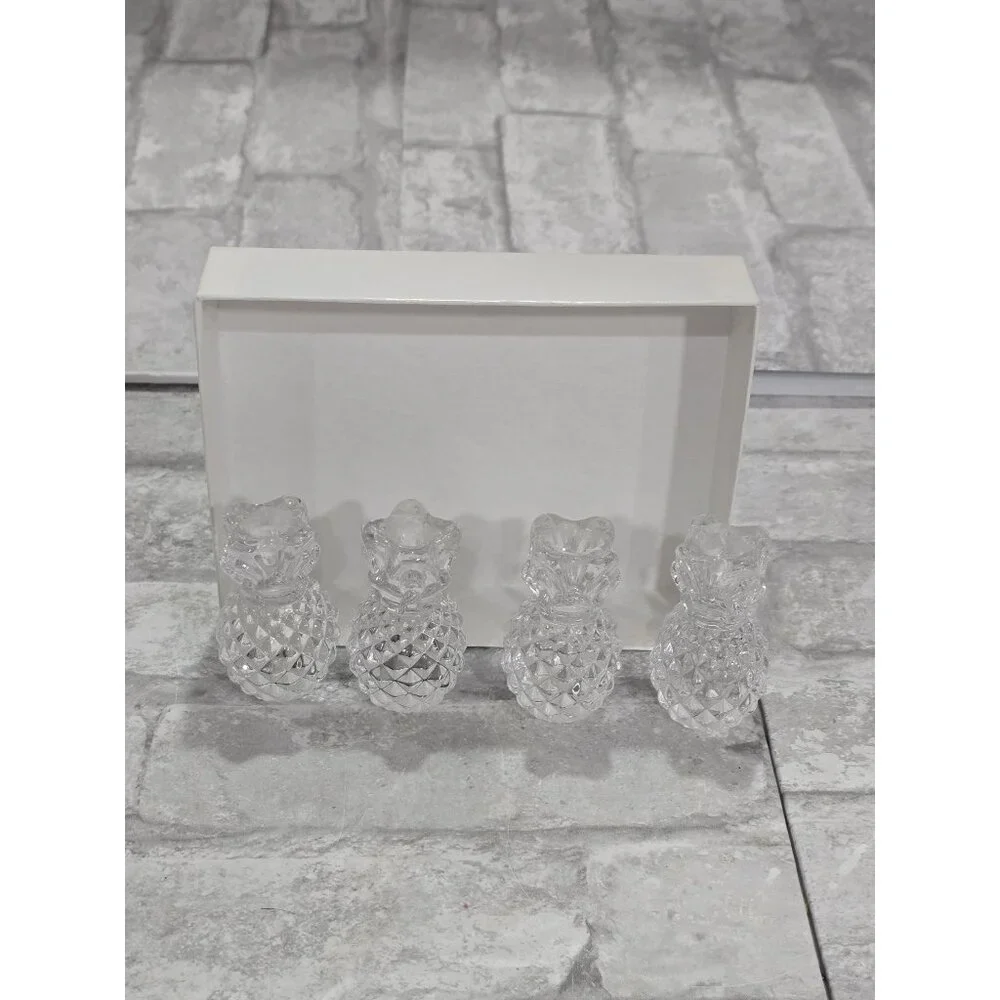 Set‎ of 4Vintage Williams & Sonoma Crystal Pineapple Candlestick Holders Crystal